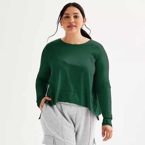 SO Plus Size Cropped Relaxed Athletic long sleeve Tee Green 1x NEW - Picture 1 of 8